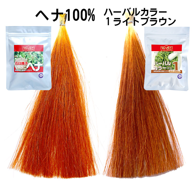  ハーバルカラー１ライトブラウンとヘナの染まり比較