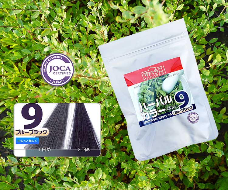 ヘナの赤みを抑えた100%植物性染毛料白髪染めハーバルカラー９ブルーブラック
