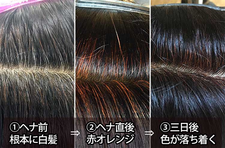 酸化により暗めに発色・染まり例
