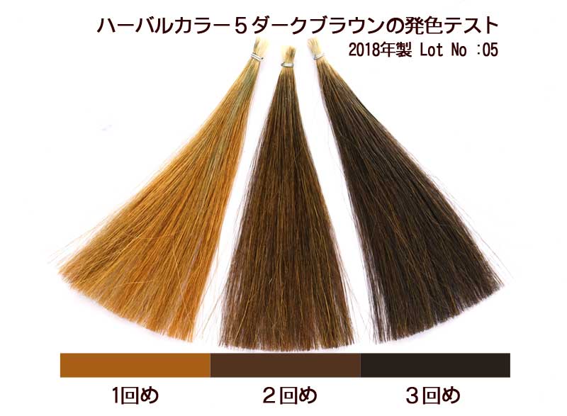 ハーバルカラー5ダークブラウンの染まり方