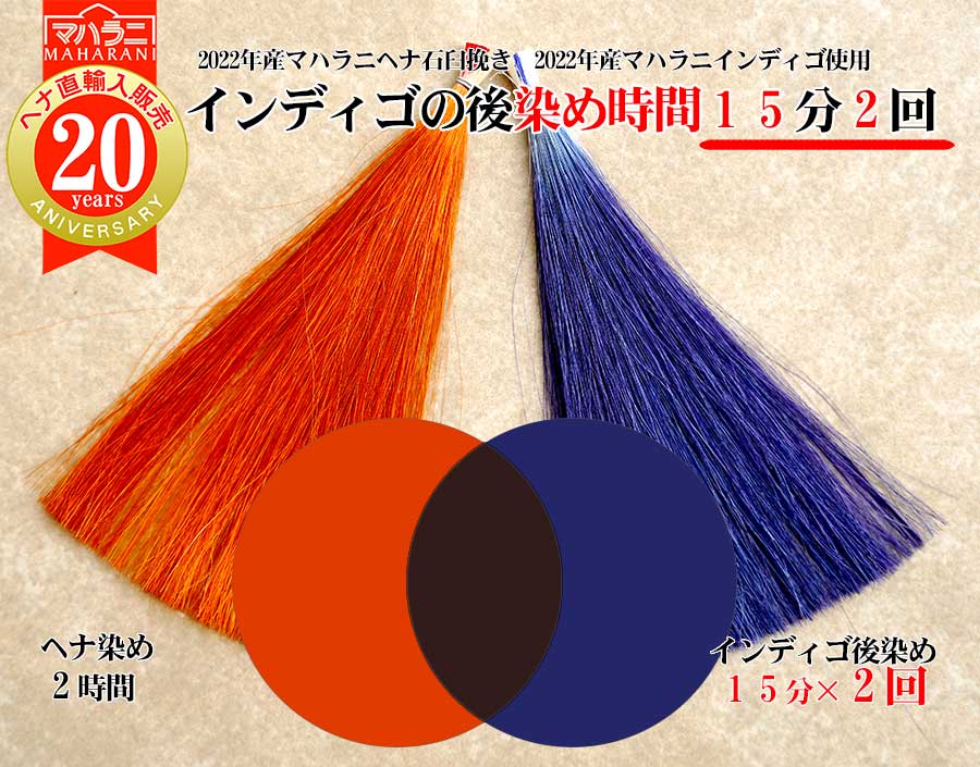 ヘナ染め後インディゴの後染めの染まり方モデル